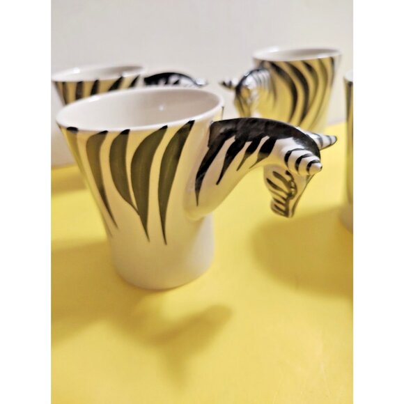 Pier 1 Imports Novelty Coffee Mug set of 4 , Zebra 3D handle - Picture 8 of 11